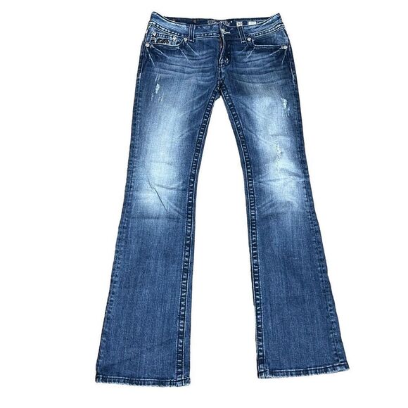 Miss Me Size 30 Rhinestone Embellished Button Flapped Pockets Flare Leg Jeans - Picture 2 of 4